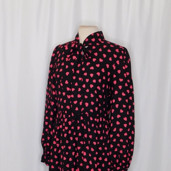 KATE SPADE New York Heartbeat Tie Neck Shirtdress Black Pink Hearts Heart 10 - Picture 7 of 14